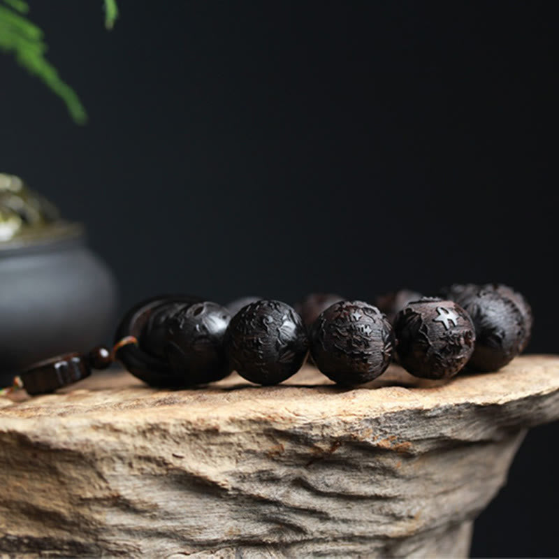 Armband mit Buddha Stonesn, Ebenholz, chinesischem Schriftzeichen, Yin-Yang-Gravur, Kürbis-Balance