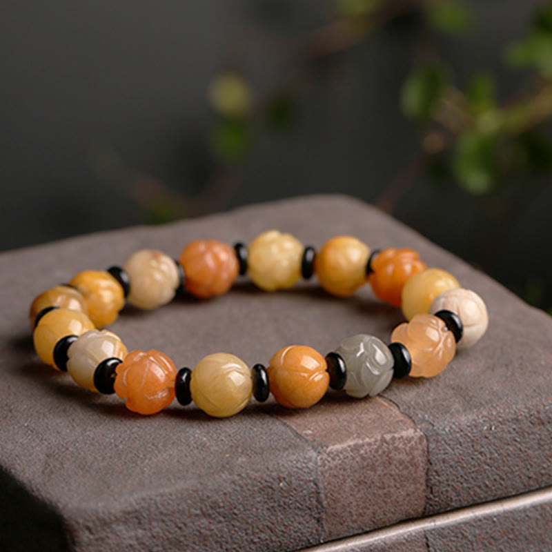 Goldenes Seiden-Jade-Lotus-Armband für Reichtum und Glück