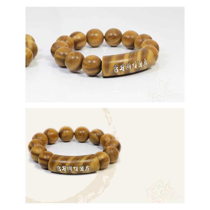 Buddha Stones 999 Sterling Silber Grünes Sandelholz Om Mani Padme Hum Drache Phönix Dharmachakra Eingelegtes Friedensarmband