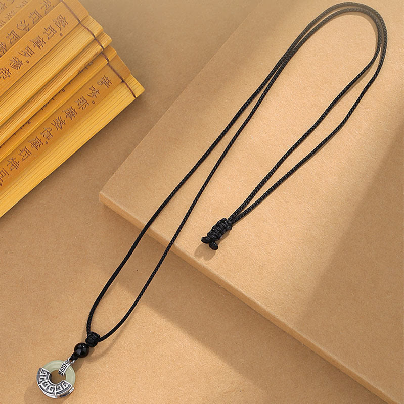 Buddha Stones 925 Sterling Silber natürliche Hetian Jade Frieden Schnalle Wohlstand Halskette Anhänger