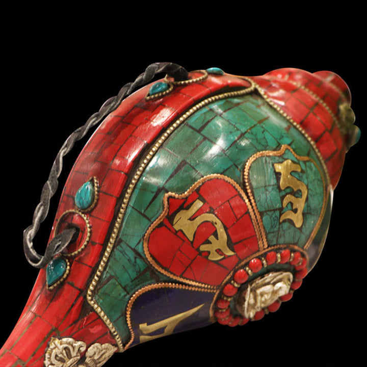 Tibetische handgemachte Shankha Om Mani Padme Hum Buddha Muschel Glücksdekoration