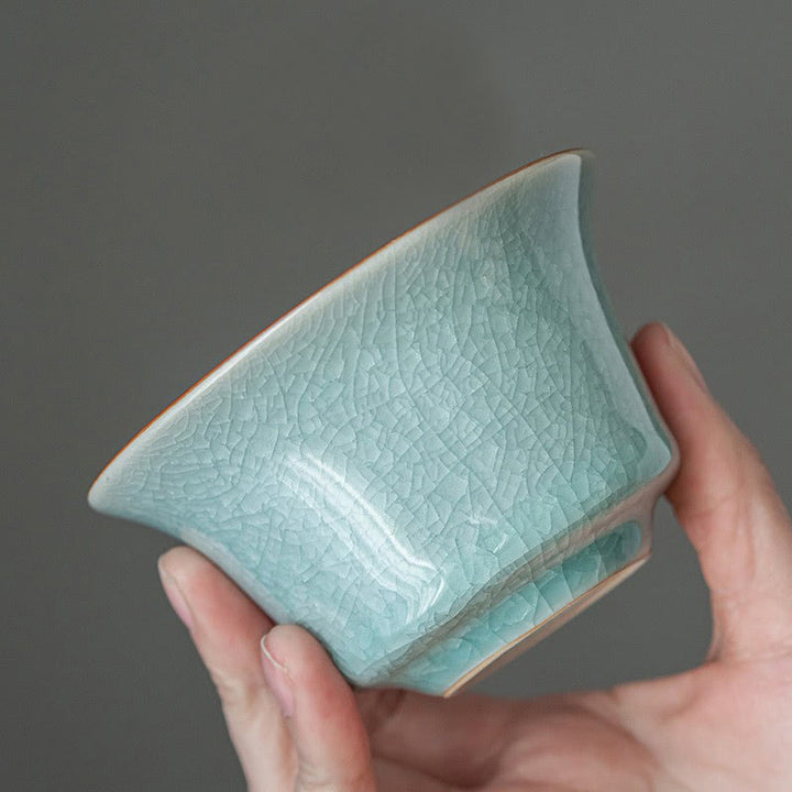 Buddha Stones Retro Grüne Eisglasur Keramik Gaiwan Sancai Teetasse Kung Fu Teetasse und Untertasse mit Deckel