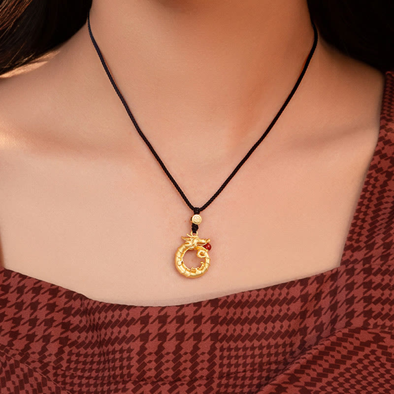 Buddha Stones 925 Sterling Silber Jahr des Drachen runder Fu-Charakter-Drachen-Erfolgs-Halskettenanhänger