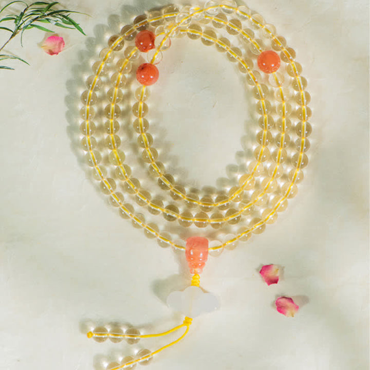 108 Mala-Perlen, 925er-Sterlingsilber, natürlicher Citrin, roter Achat, Weiß Jade, Wohlstands-Charm-Armband