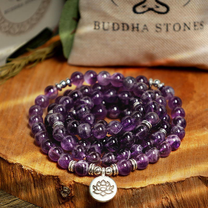 Buddha Stones Natürliches Amethyst-Reinigungs-Mala-Armband