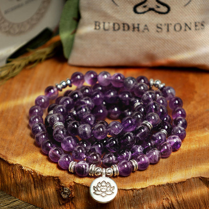 Buddha Stones Natürliches Amethyst-Reinigungs-Mala-Armband