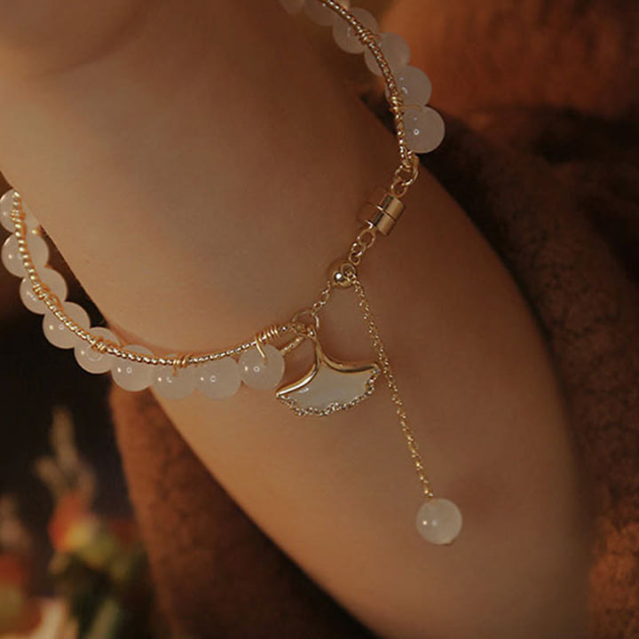 Buddha Stones Ginkgo-Blatt-Jade-Perlen-Glücksarmband