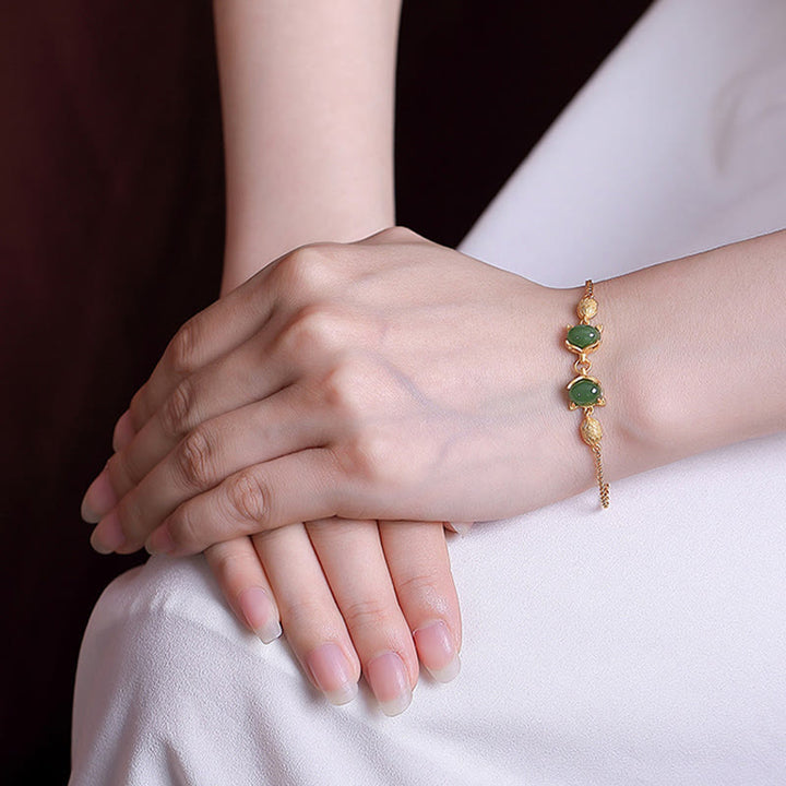 Buddha Stones 925 Sterling Silber Natürliche Hetian Weiß Jade Cyan Jade Schönes Fuchs-Glücksarmband