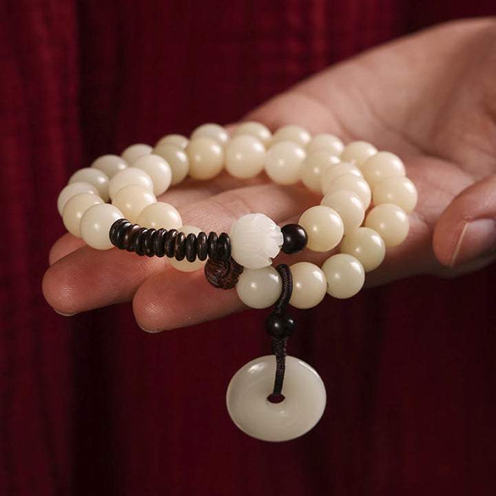 Buddha Stones Bodhi-Samen, grünes Sandelholz, Lotus, Peace-Schnalle, Harmonie, doppelt gewickeltes Armband
