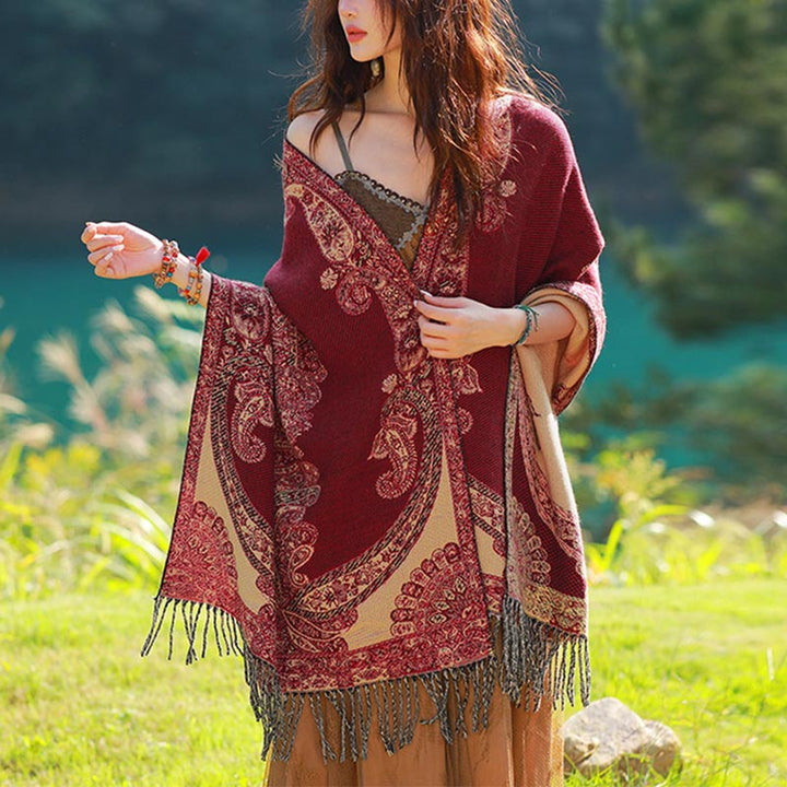 Schal mit Buddha Stonesn, tibetischem Weinlaubmuster-Design, gemütlicher Reiseschal