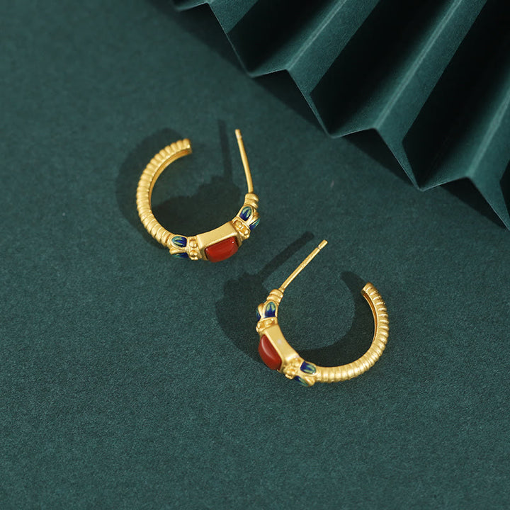 Ohrstecker aus 925er-Sterlingsilber, roter Achat, Lotus, Selbstvertrauen, Ruhe