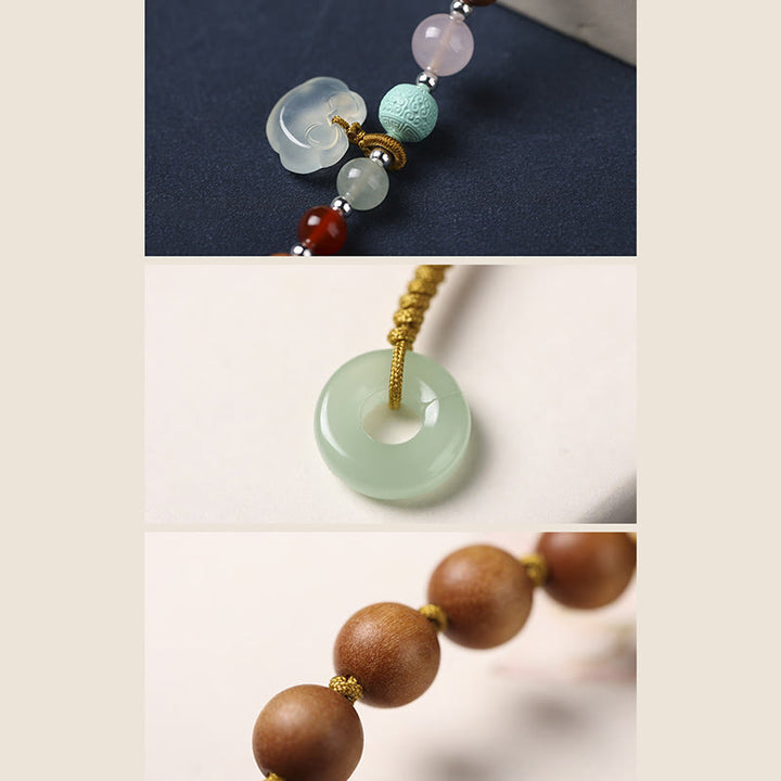 Buddha Stones Grünes Sandelholz-Chalcedon-Peace-Schnalle-Charm-Beruhigendes Doppelwickelarmband