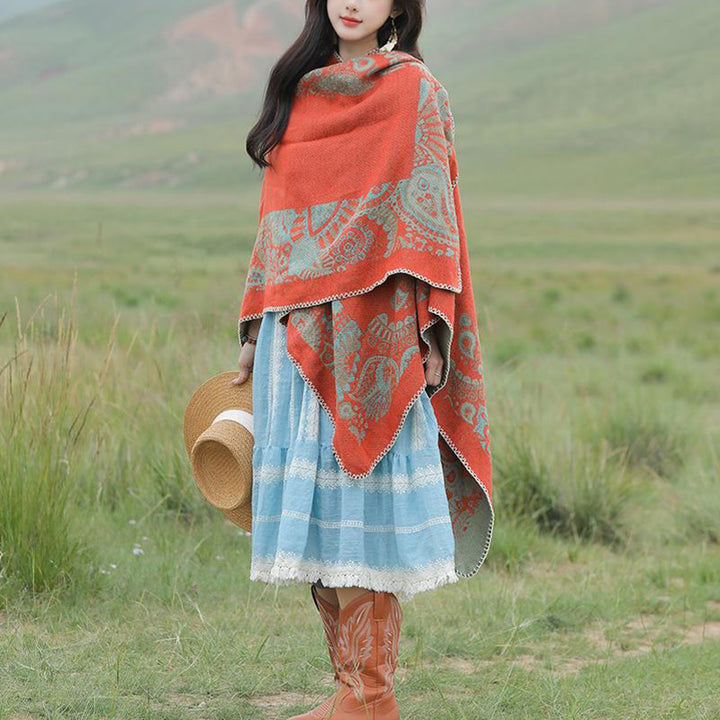 Tibetischer Schal mit Buddha Stonesn, einfaches Muster, gemütlicher Winter-Reiseschal