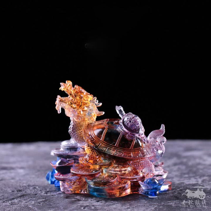 Buddha Stones, Feng Shui, Drache, Schildkröte, Münzen, handgefertigt, Liuli-Kristall, Glückskunst, Dekoration für Zuhause und Büro