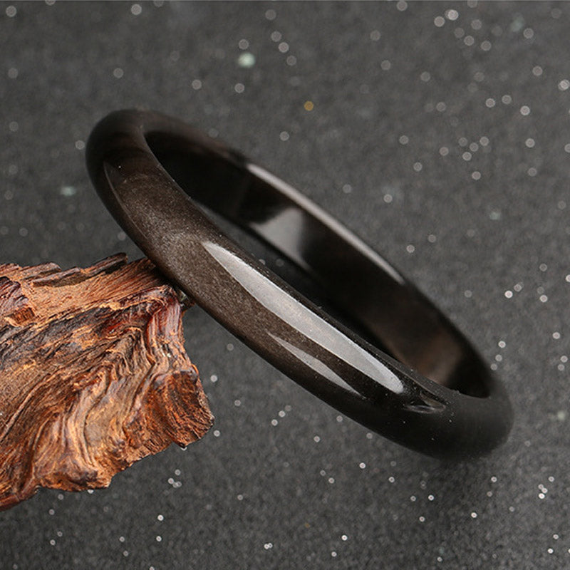 Buddha Stones Gold glänzender Obsidian Silber glänzender Obsidian Schutzarmband Armreif