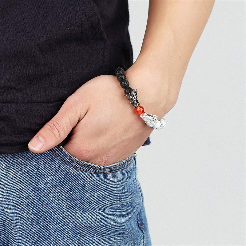 Buddha Stones Weiß Türkis Lava Rock Dragon Blessing Perlenarmband