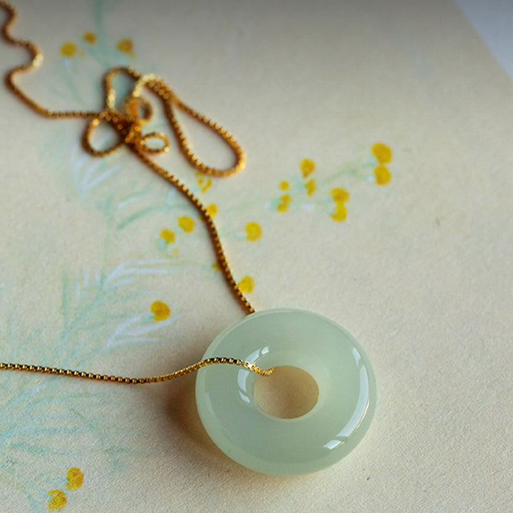 Halsketten-Anhänger mit Buddha Stonesn, natürlicher, runder Jade, Friedensschnalle, Glück, Fülle