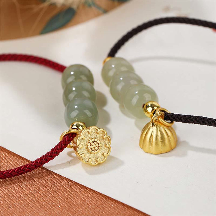 Buddha Stones Handgefertigtes Hetian-Jade-Perlen-Lotus-Pod-Wohlstands-Glück-geflochtenes Armband