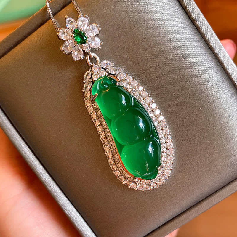 Fortune Bean Cyan Jade Glück Halskette Anhänger