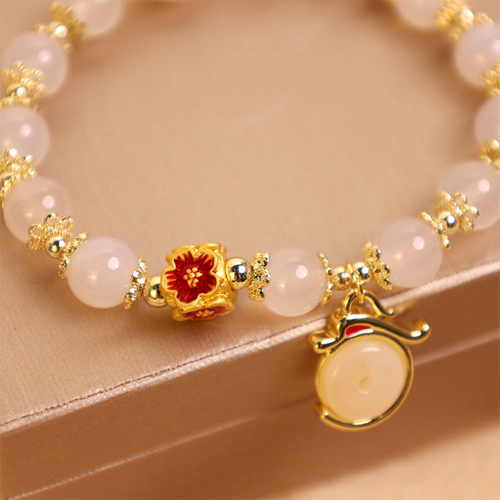 Buddha Stones, Jahr des Drachen, Weiß Achat, grüner Aventurin, Friedensschnalle, Glücksarmband