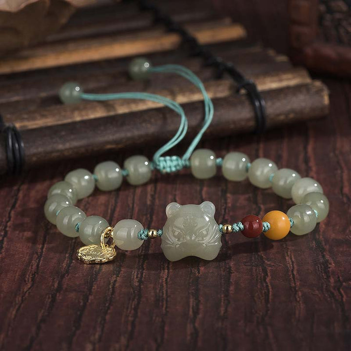 Chinesisches Sternzeichen-Tiger-Jade-Segen-Schnur-Armband