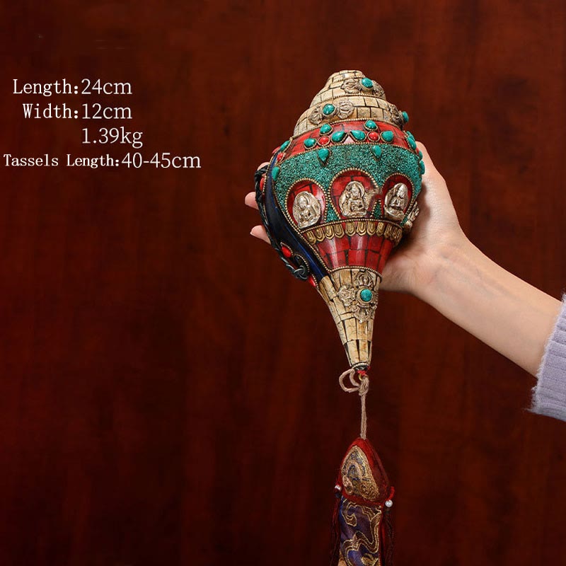 Tibetische handgemachte Shankha Om Mani Padme Hum Buddha Avalokitesvara Türkis Muschel Muschel positive Dekoration