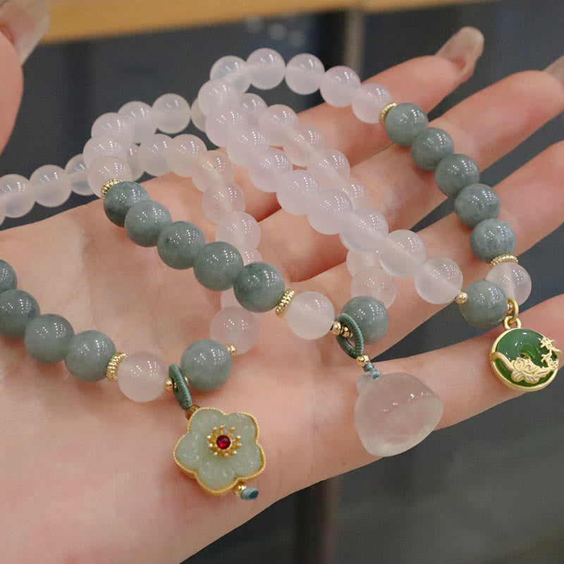 Buddha Stones Weiß Achat-Jade-Lotusblumen-Friedensschnallen-Schutzarmband