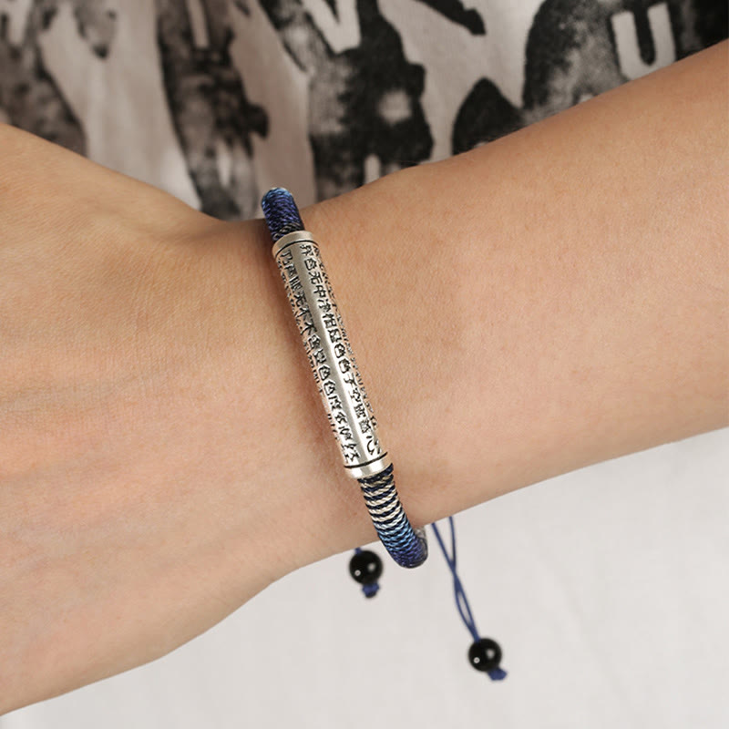 Buddha Stones 999 Sterling Silber Herz Sutra Calm Handgefertigtes geflochtenes Armband