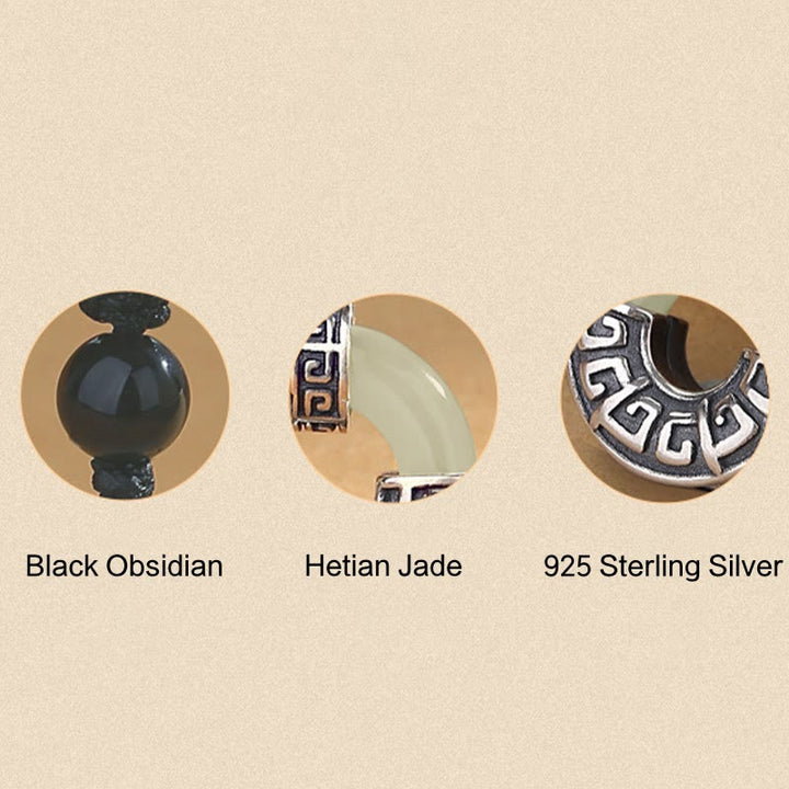 Buddha Stones 925 Sterling Silber natürliche Hetian Jade Frieden Schnalle Wohlstand Halskette Anhänger