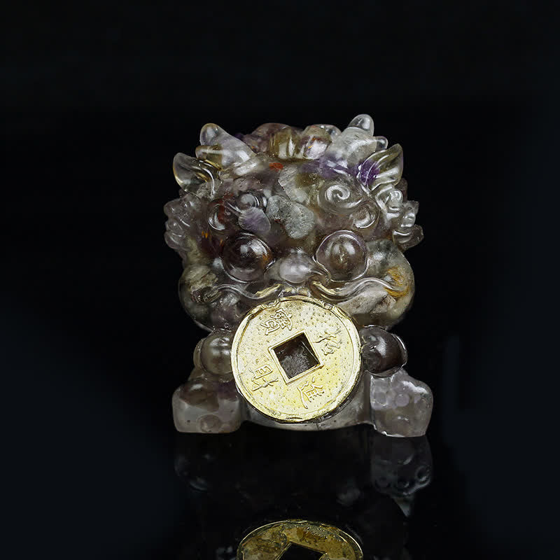 Buddha Stones, handgefertigt, niedlich, PiXiu, Goldmünze, Kristall, Fengshui, Energie, Reichtum, Glück, Heimdekoration