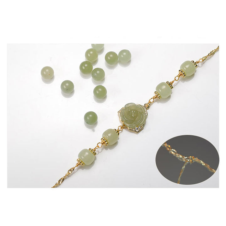 Buddha Stones 14K vergoldetes Hetian Jade Rosenblüten-Glückskettenarmband