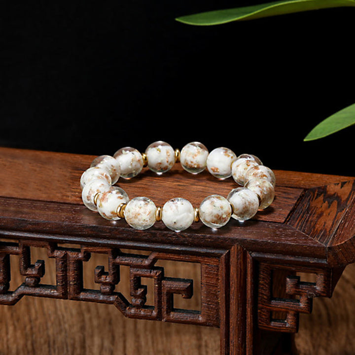 Buddha Stones Gold Schlucktier Familie Charm Leuchtendes fluoreszierendes Liuli-Glasperlen-Erfolgsarmband