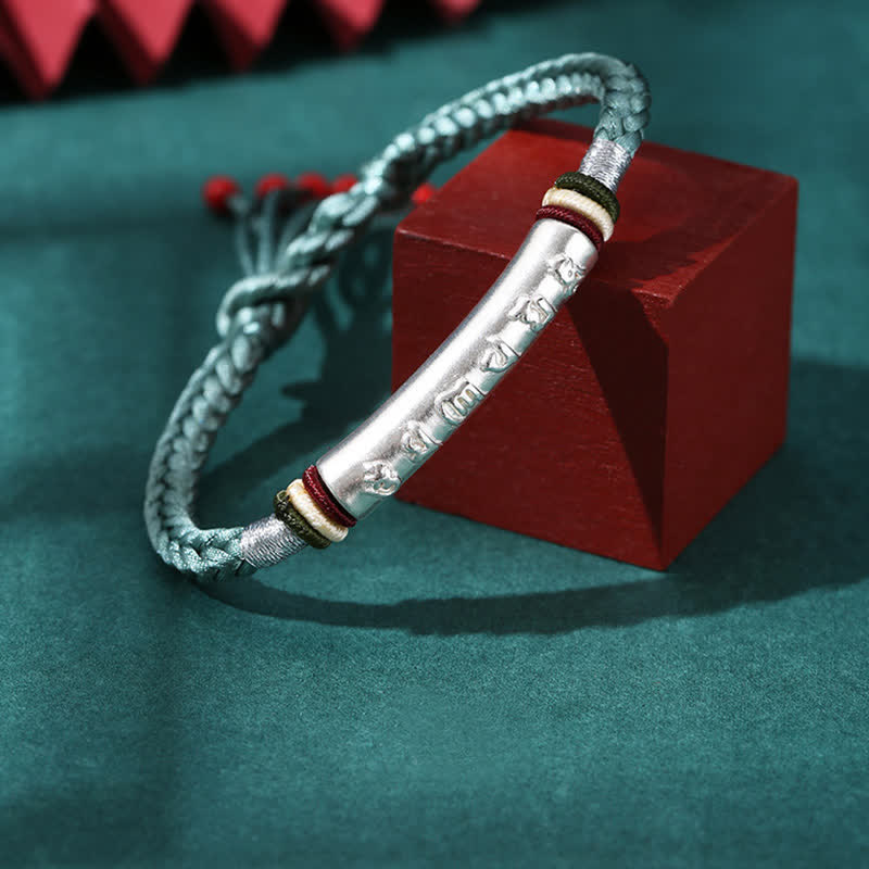 Buddha Stones 999 Sterling Silber Om Mani Padme Hum Schutz Stärke String Armband