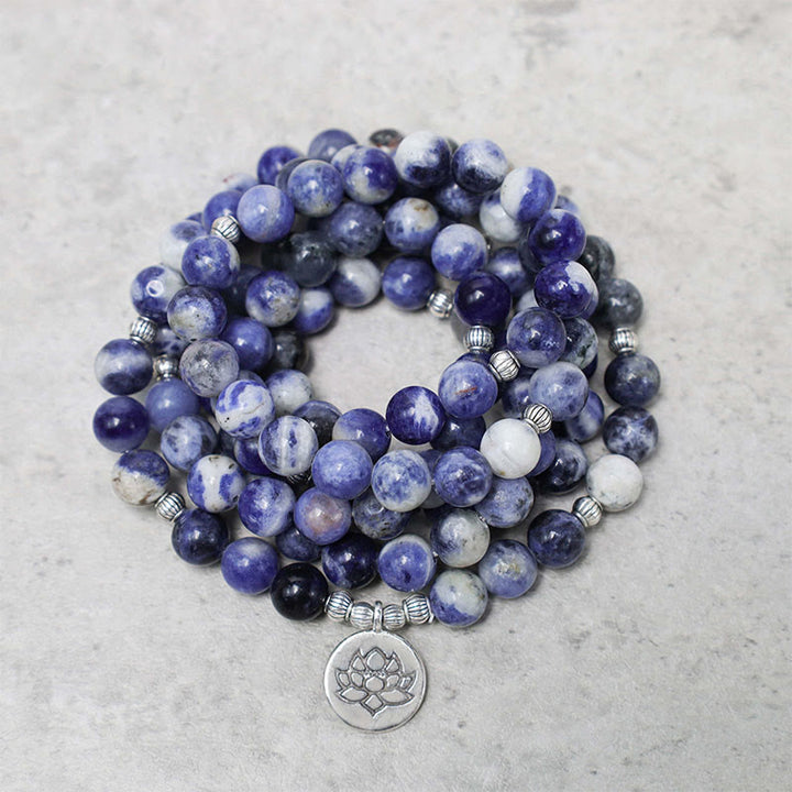 Buddha Stones natürliches blaues Aventurin-Lotus-Friedens-Halsketten-Armband
