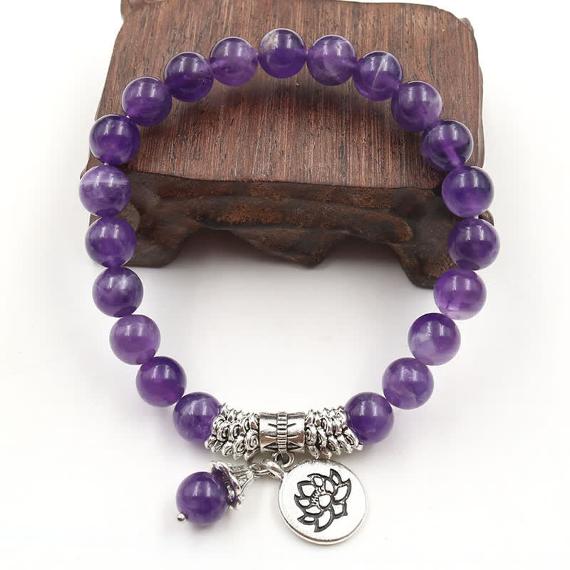 Buddha Stones Amethyst-Kristall-Lotus-Heilungs-Balance-Armband