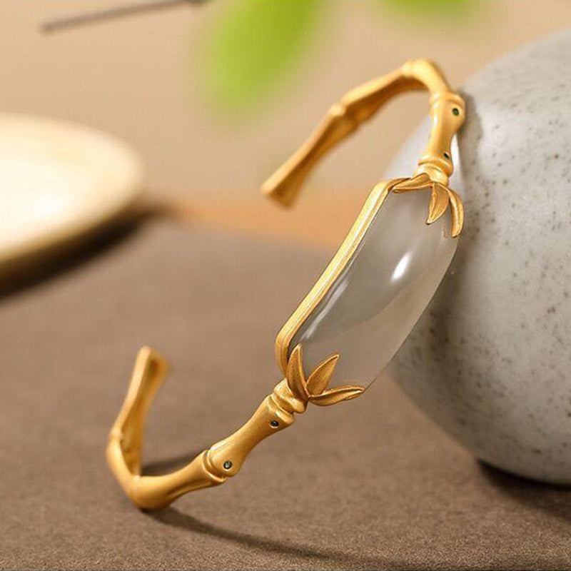 Buddha Stones 925 Sterling Silber Weiß Jade Glücksarmband Verstellbarer Armreif