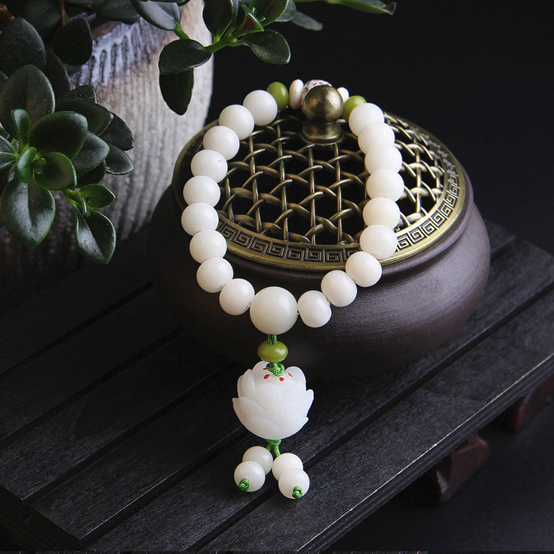 Buddha Stones Lotus Weiß Bodhi-Samen-Glücksarmband