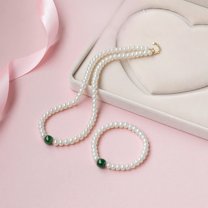 Buddha Stones 925 Sterling Silber natürliche Perle Hetian Jade Aquamarin Weisheit Aufrichtigkeit Halskette Anhänger Armband