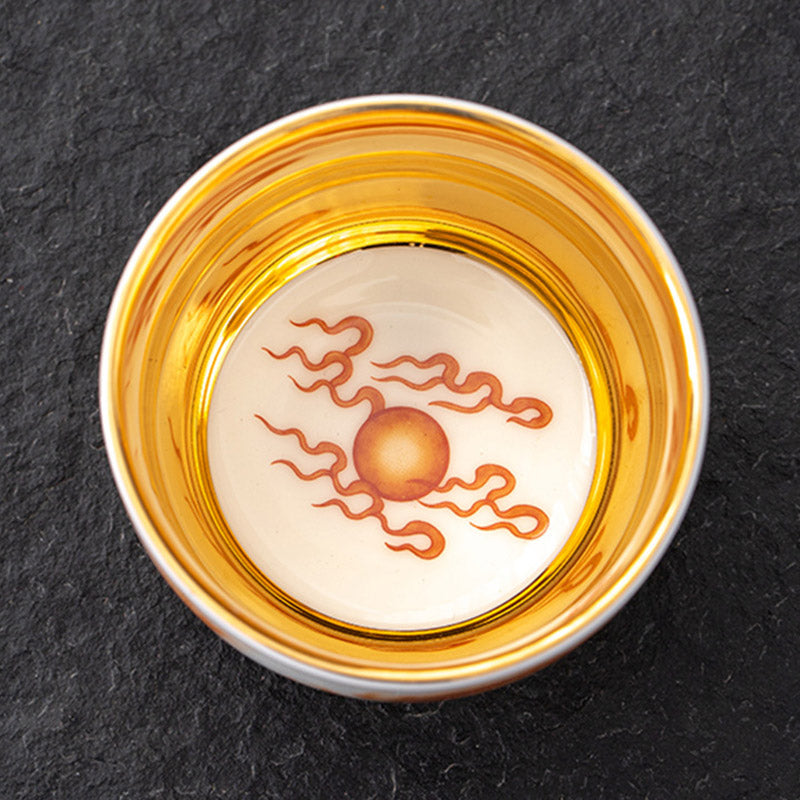 Buddha Stones, Drache, Phönix, Kranich, Sonne, Ozean, Wellen, vergoldete Keramik-Teetasse, Kung-Fu-Teetasse, 170 ml