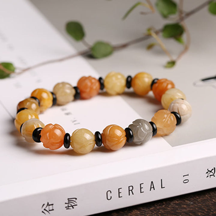 Goldenes Seiden-Jade-Lotus-Armband für Reichtum und Glück