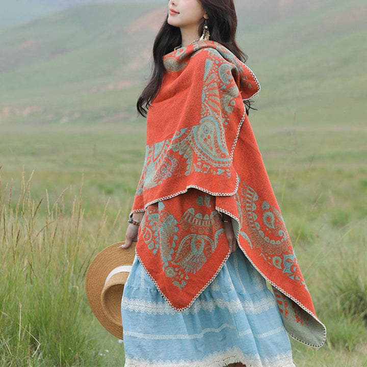 Tibetischer Schal mit Buddha Stonesn, einfaches Muster, gemütlicher Winter-Reiseschal