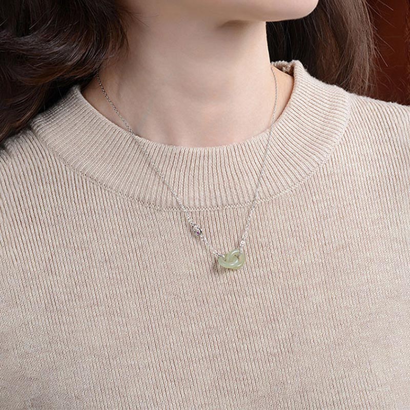 Buddha Stones 925 Sterling Silber Runder Jade Glück Wohlstand Halskette Kettenanhänger