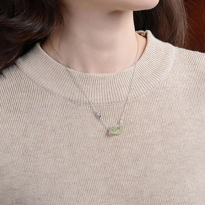 Buddha Stones 925 Sterling Silber Runder Jade Glück Wohlstand Halskette Kettenanhänger