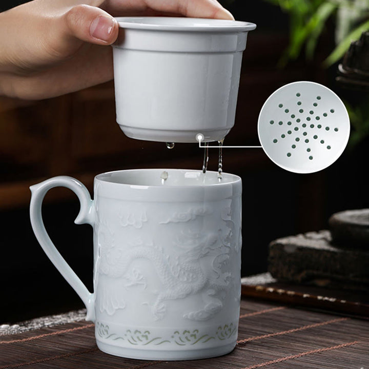 Buddha Stones Jingdezhen Linglong Porzellan Auspicious Dragon Phoenix Boat Smooth Sailing Keramik Teetasse Büro Teetassen 420 ml