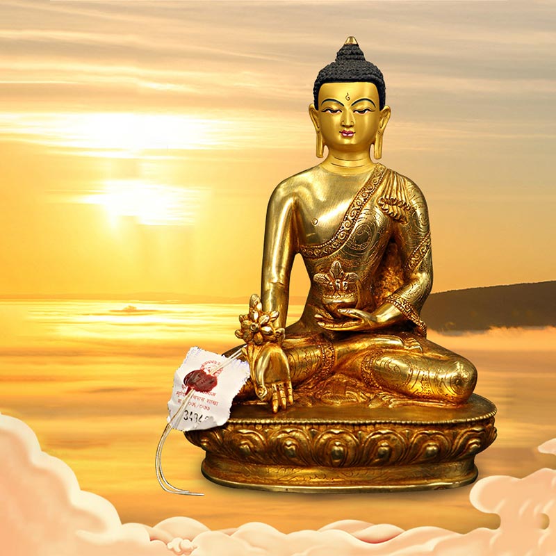 Buddha Shakyamuni Medizin Buddha Mitgefühl Kupfer vergoldet Statue Dekoration