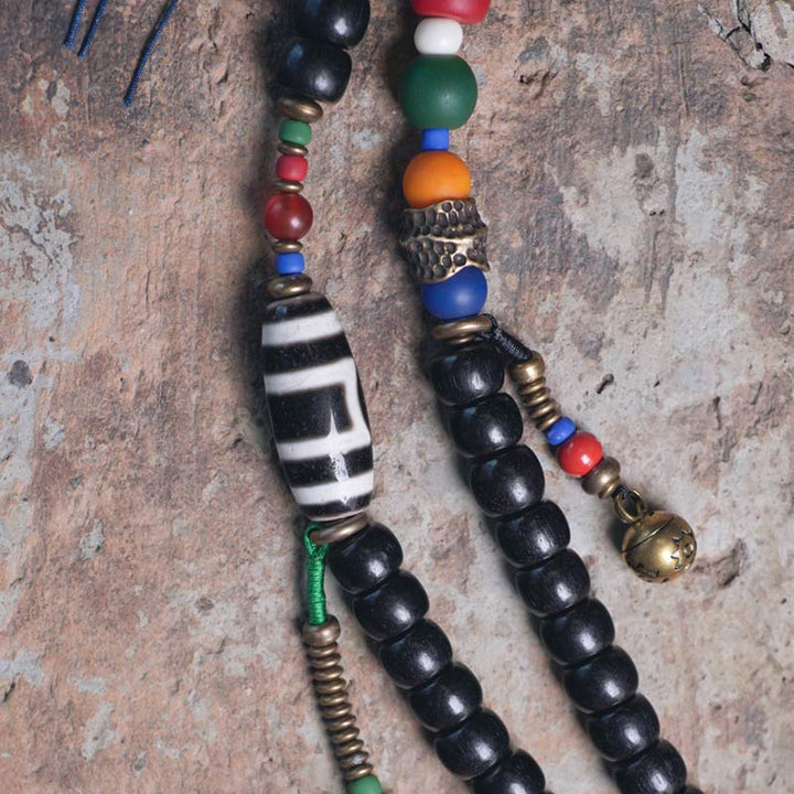 Buddha Stones 108 Perlen Mala Ebenholz Holz Dzi Perle Kupfer Balance Quaste Armband