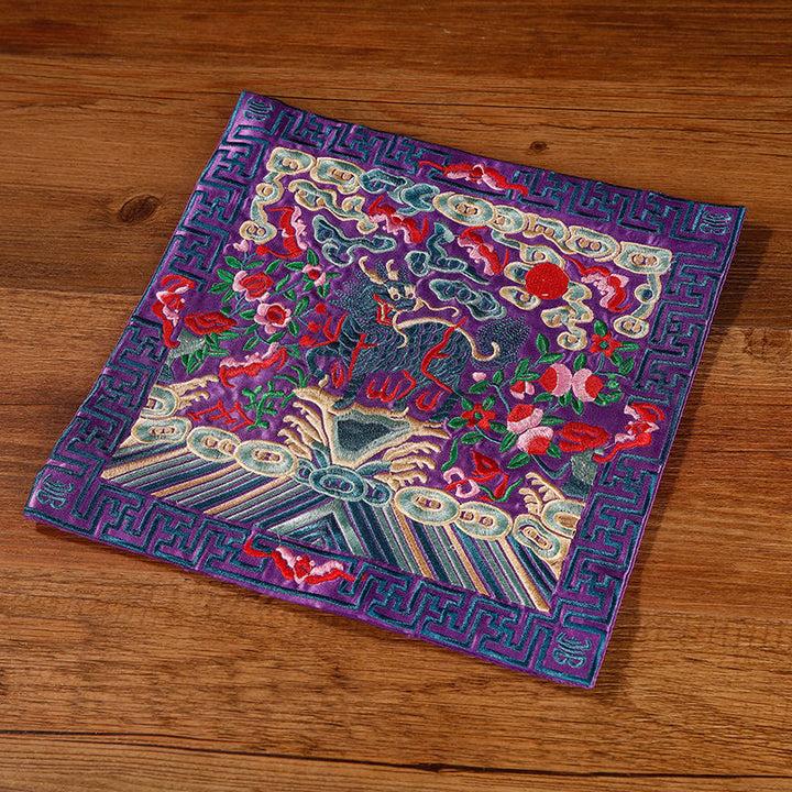 Buddha Stones, Kranich, Phönix, Drache, Kirin, bestickt, Tassenunterlage, Teetasse, Untersetzer, quadratisch, Kung-Fu-Teematte