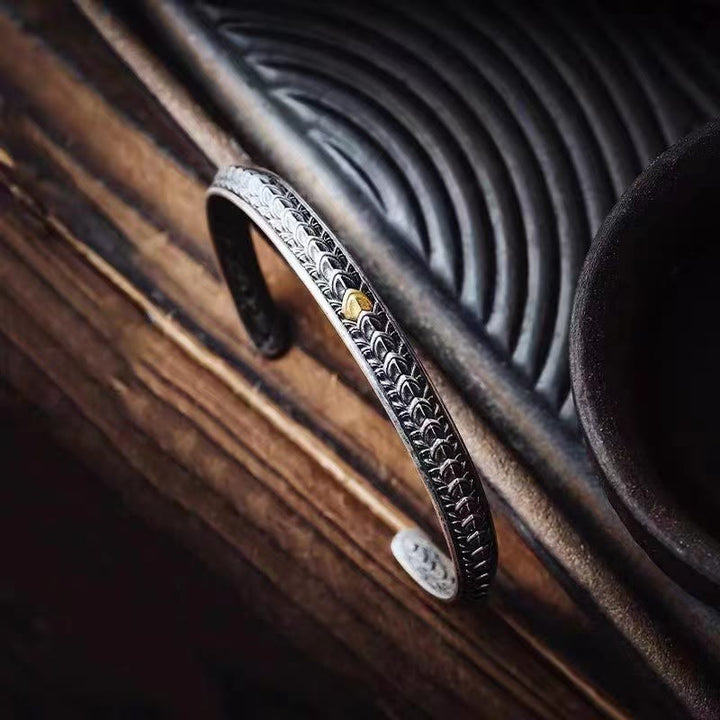 Armreif mit Buddha Stonesn, Vintage-Stil, Drachenschuppen-Muster, Glück, Reichtum