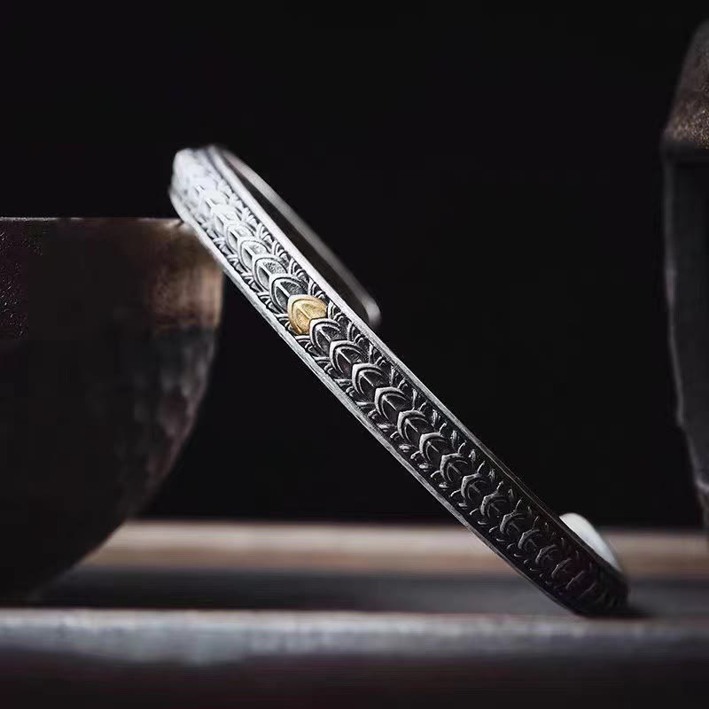 Armreif mit Buddha Stonesn, Vintage-Stil, Drachenschuppen-Muster, Glück, Reichtum