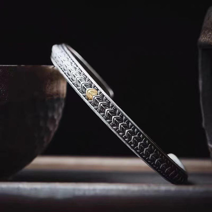 Armreif mit Buddha Stonesn, Vintage-Stil, Drachenschuppen-Muster, Glück, Reichtum